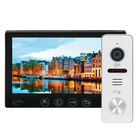 Комплект відеодомофону Light Vision: відеодомофон 7" AMSTERDAM FHD Black та відеопанель 2Mp RIO FHD(RF) White