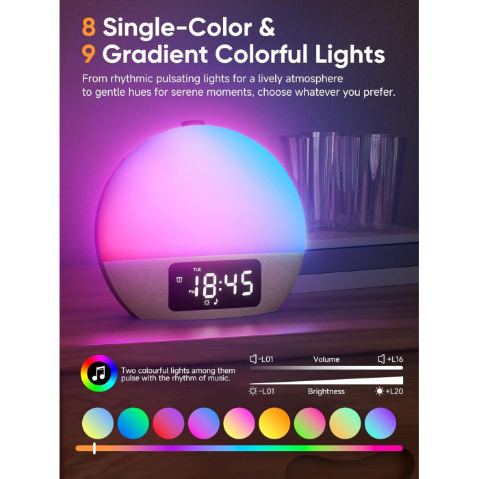 Світловий будильник Wake Up Light Foryond YF-01 bluetooth-динамік з імітацією сходу та заходу сонця