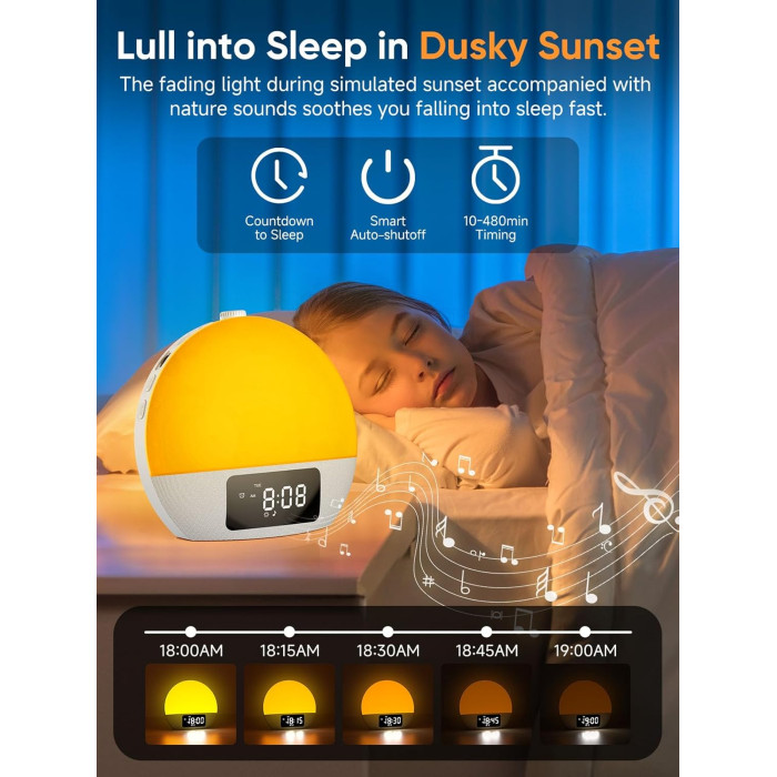 Світловий будильник Wake Up Light Foryond YF-01 bluetooth-динамік з імітацією сходу та заходу сонця