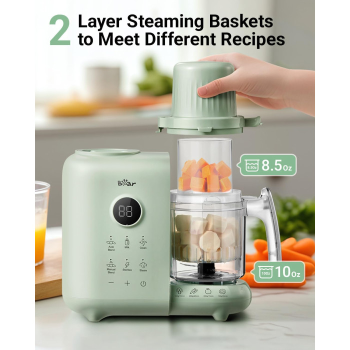 Прилад для приготування дитячого харчування (Кухонна машина) BEAR BFP-1500E Baby Food Maker Green