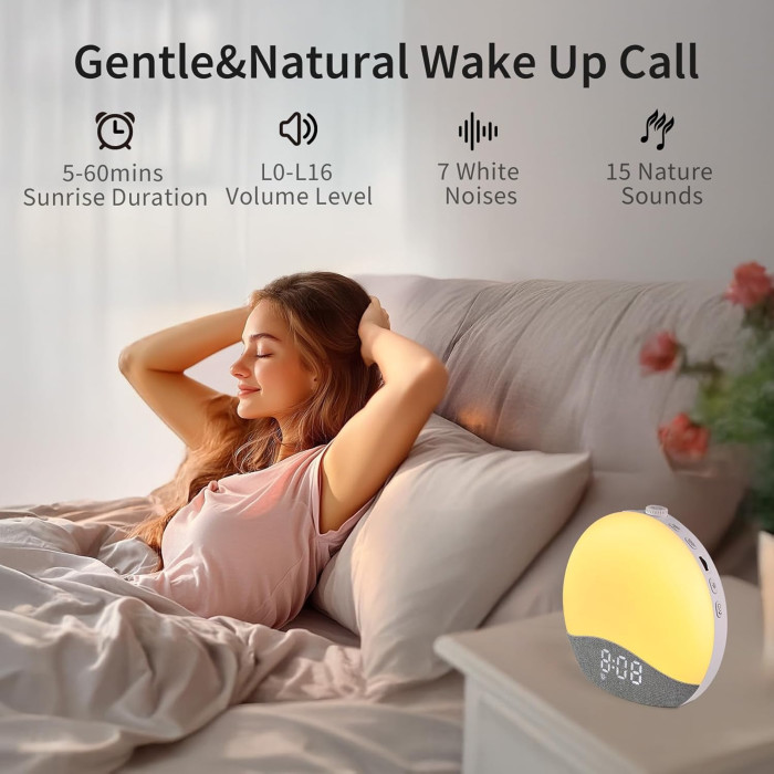 Світловий будильник Ecozy AC-SCE60A Sunrise Alarm Clock bluetooth-динамік з імітацією сходу та заходу сонця