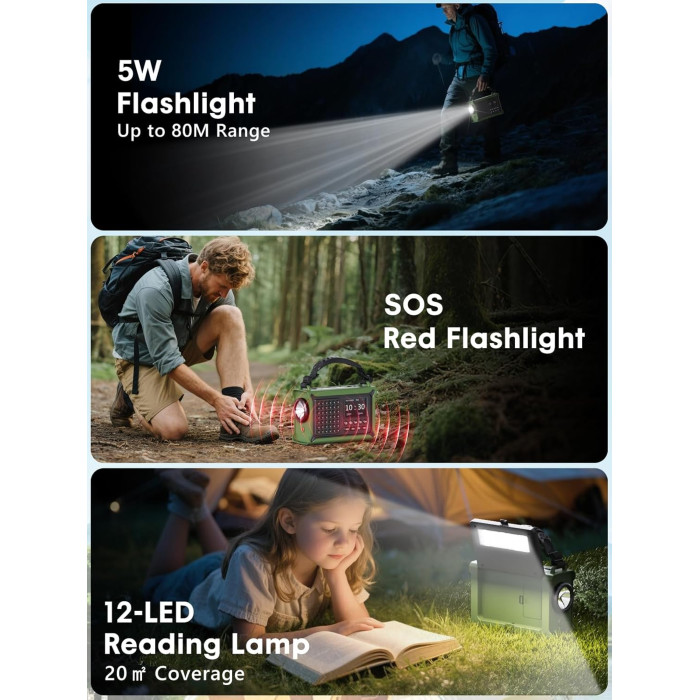 Портативне радіо з ліхтариком на сонячній батареї Rocam CR1030DAB