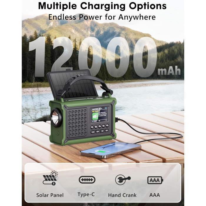 Портативне радіо з ліхтариком на сонячній батареї Rocam CR1030DAB