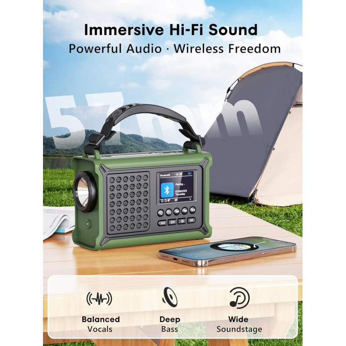 Портативне радіо з ліхтариком на сонячній батареї Rocam CR1030DAB