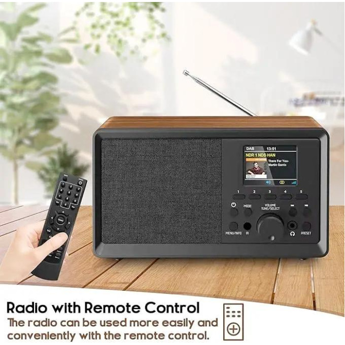 Цифрове ретро-радіо (Радіоприймач) Wholeoe Radio D-02 з дерева з пультом управління