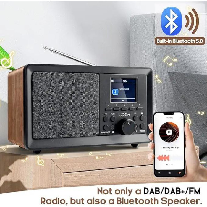 Цифрове ретро-радіо (Радіоприймач) Wholeoe Radio D-02 з дерева з пультом управління