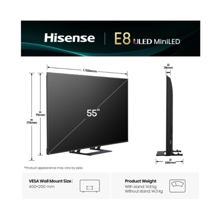 Телевізор HISENSE 55E8Q Black