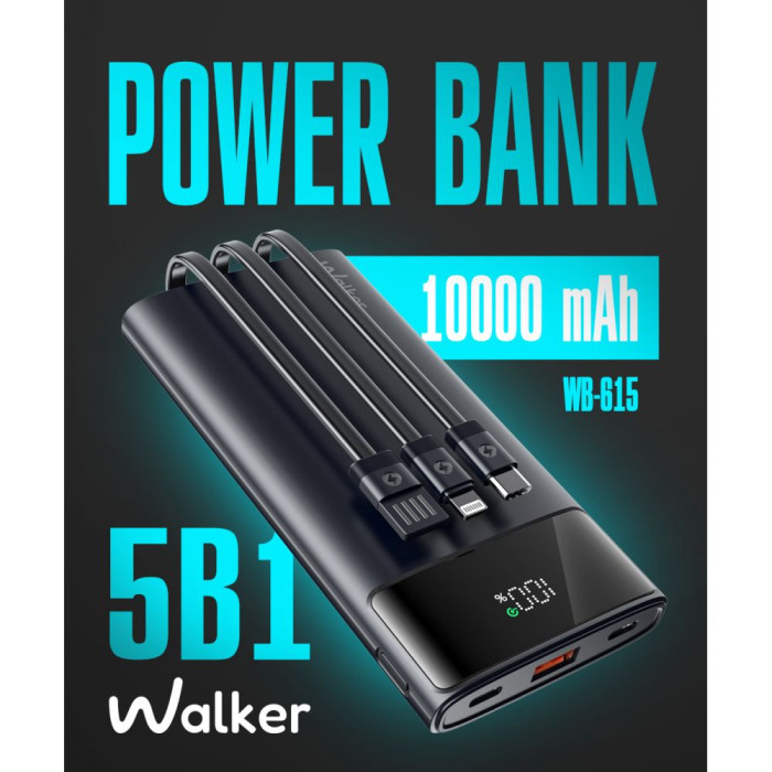 Повербанк (УМБ) внешний аккумулятор WALKER WB-615 10000mAh Черный (Black)
