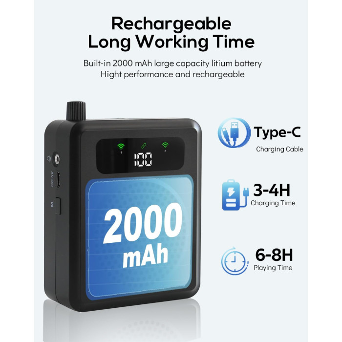 Портативный усилитель голоса с беспроводным микрофоном QEEKADA Black