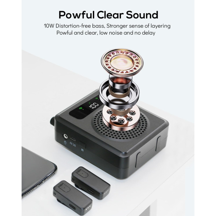 Портативный усилитель голоса с беспроводным микрофоном QEEKADA Black