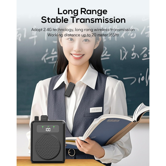 Портативный усилитель голоса с беспроводным микрофоном QEEKADA Black