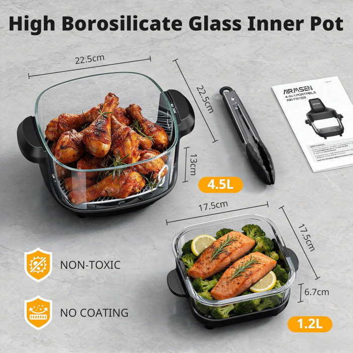 Аерофритюрниця AIRMSEN AF01 Portable Glass Air Fryer Black