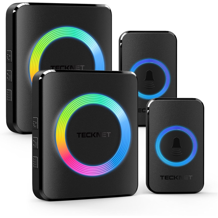 Бездротовий дверний дзвінок TECKNET HWD01888 з 2 кнопками та 2 приймачами Black