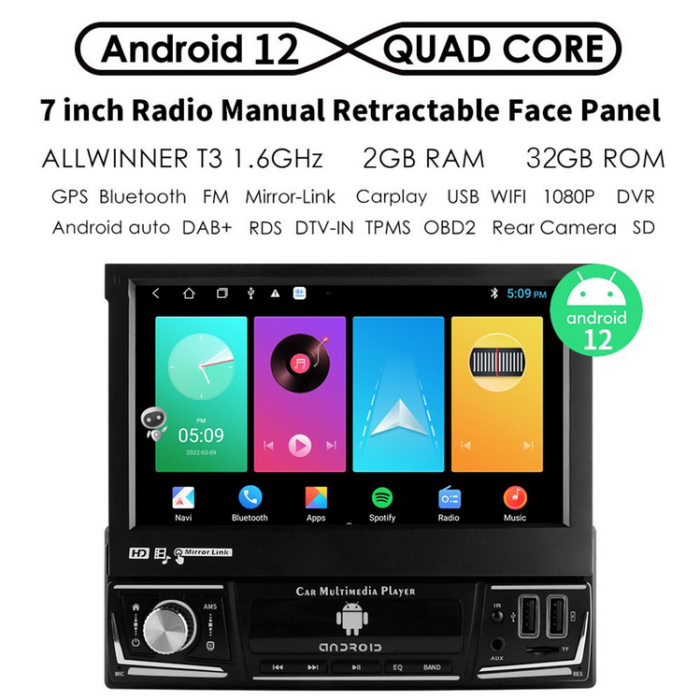 Універсальна автомобільна магнітола Hizpo із сенсорним екраном, Android та підтримкою CarPlay/GPS-навігації