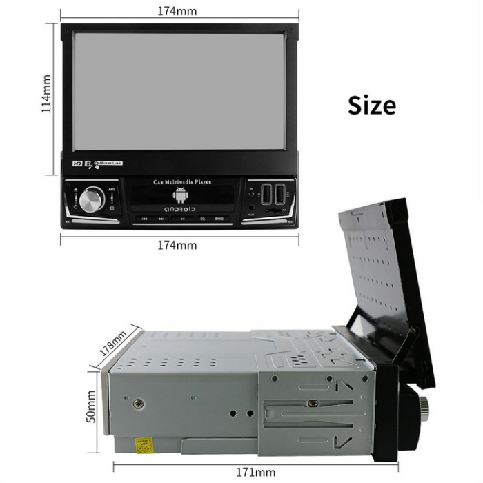 Універсальна автомобільна магнітола Hizpo із сенсорним екраном, Android та підтримкою CarPlay/GPS-навігації