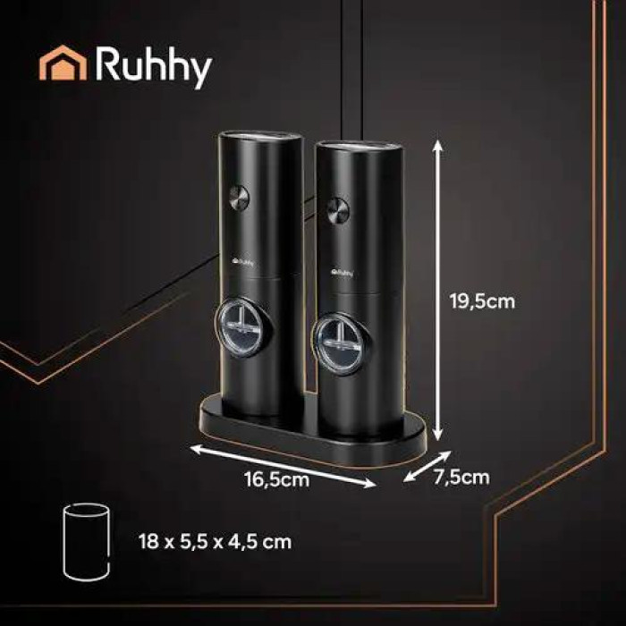 Набір з 2 електричних млинів Ruhhy 25558 Black для перцю та солі