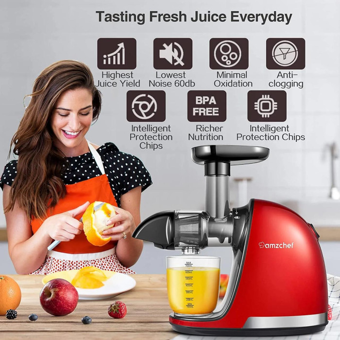 Шнековий соковитискач холодного віджиму AMZCHEF ZM1501 Red