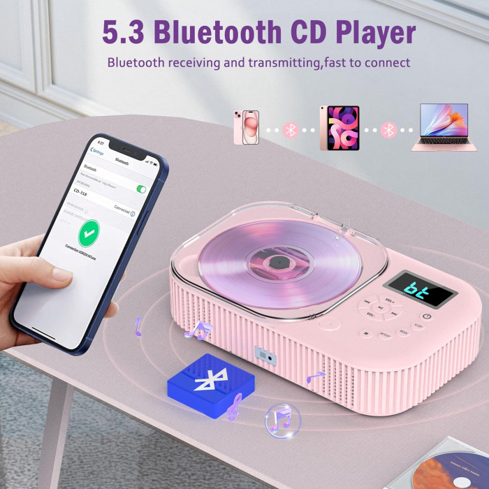 Портативний CD-плеєр Greadio CD318 з Bluetooth та вбудованими динаміками