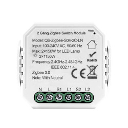 Розумне реле на 2 канали Akubela QS-Zigbee-S04-2C-LN