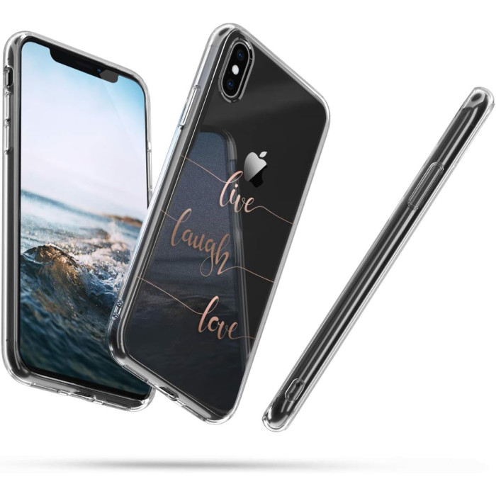 Гнучкий силіконовий TPU чохол KWmobile для iPhone X Live Laugh Love Rose Gold/Clear