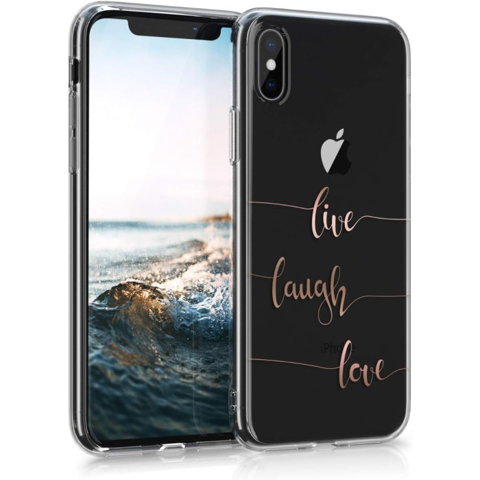 Гнучкий силіконовий TPU чохол KWmobile для iPhone X Live Laugh Love Rose Gold/Clear