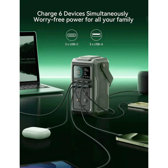 Повербанк JOYROOM PD100W 75000mAh з висувним підсвічуванням, зарядна станція 240Wh Оливковий (Ranger Green)