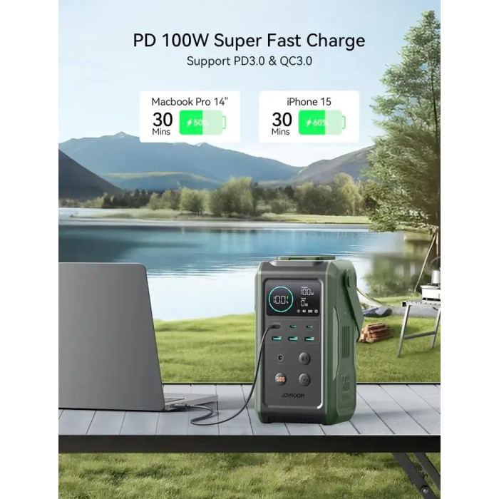 Повербанк JOYROOM PD100W 75000mAh з висувним підсвічуванням, зарядна станція 240Wh Оливковий (Ranger Green)