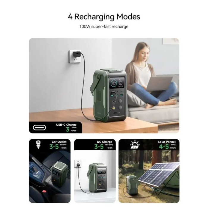 Повербанк JOYROOM PD100W 75000mAh з висувним підсвічуванням, зарядна станція 240Wh Оливковий (Ranger Green)