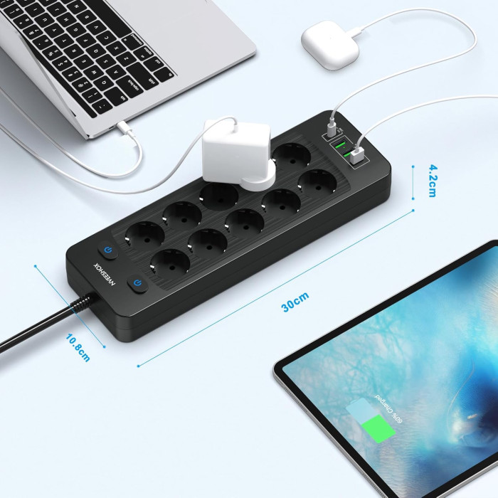 Багатофункціональний мережевий подовжувач NVEESHOX TP-FO4U10E-PD