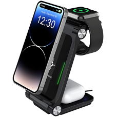 Зарядний пристрій T8 3-in-1 Foldable Wireless Charger Black