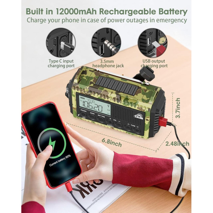 Портативное радио с фонариком на солнечной батарее Roxicosly CR1009 Ultra