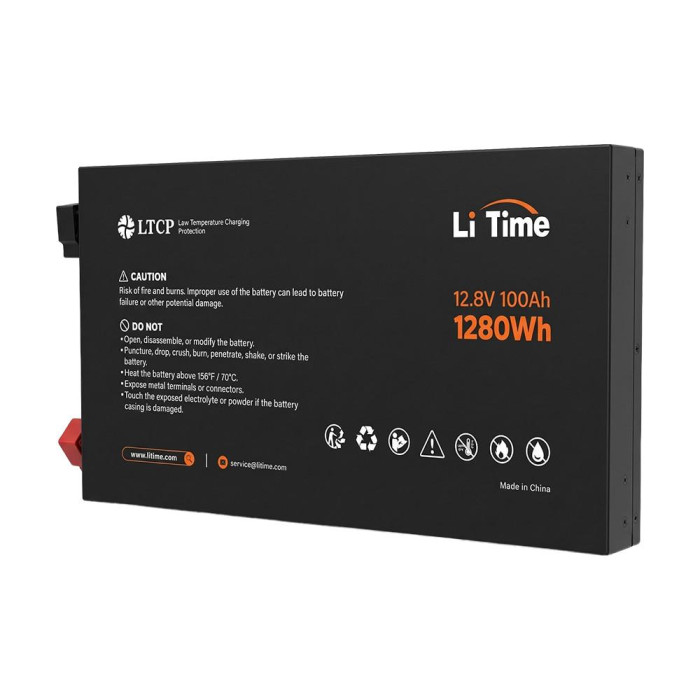 Акумуляторна батарея літій-залізо-фосфатна 12.8В 100А·г LiFePO4 LiTime Slim 12V100-100-SLIM-LTCP-4-SE100 ультратонка