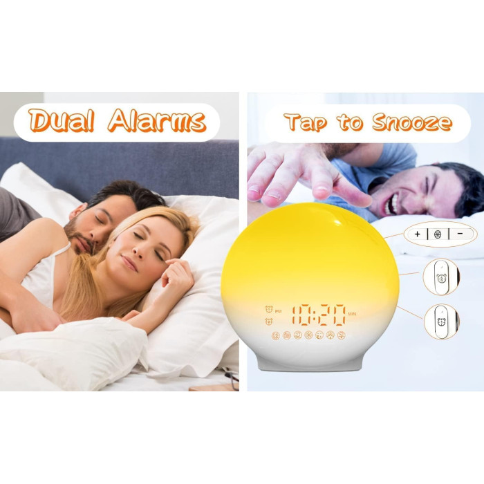 Світловий будильник Wake Up Light ACA-002-B з імітацією сходу та заходу сонця, подвійним будильником і 7 ​​природних звуків