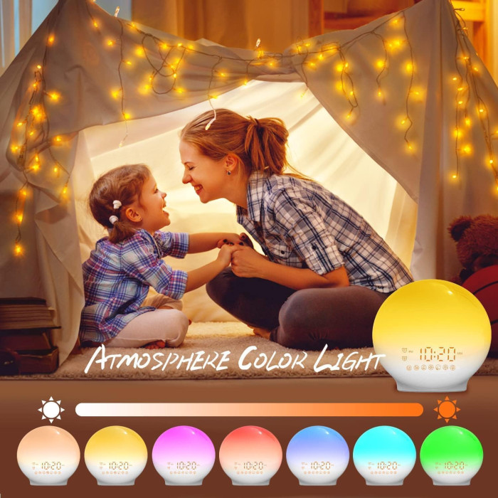 Світловий будильник Wake Up Light ACA-002-B з імітацією сходу та заходу сонця, подвійним будильником і 7 ​​природних звуків