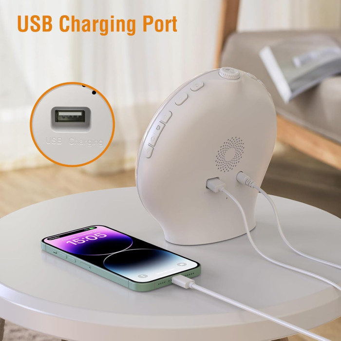 Світловий будильник YAZEKY Wake Up Light імітацією сходу та заходу сонця, FM-раді, подвійним будильником і 7 ​​природних звуків