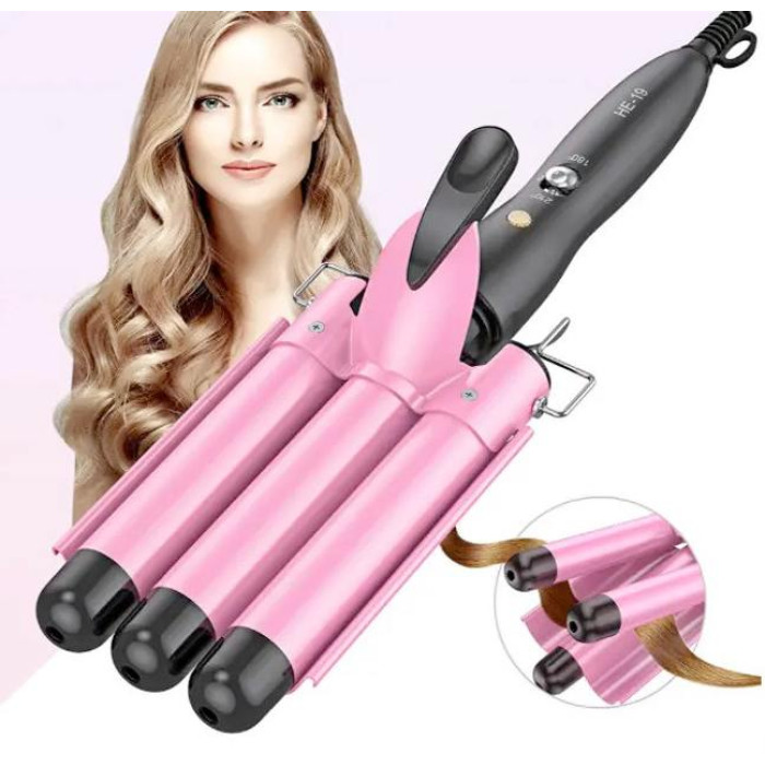 Потрійна плойка (щипці для укладання волосся) Bestope Hair Waver HE-19 Pink