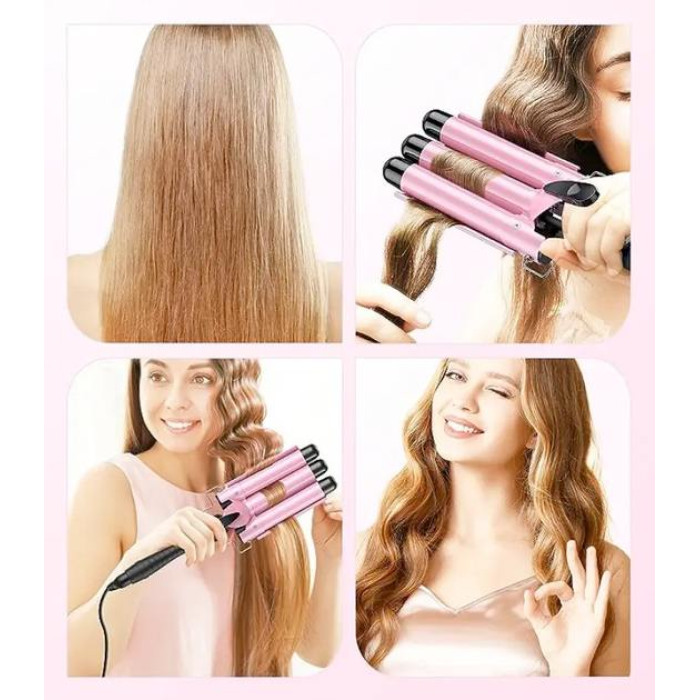 Потрійна плойка (щипці для укладання волосся) Bestope Hair Waver HE-19 Pink