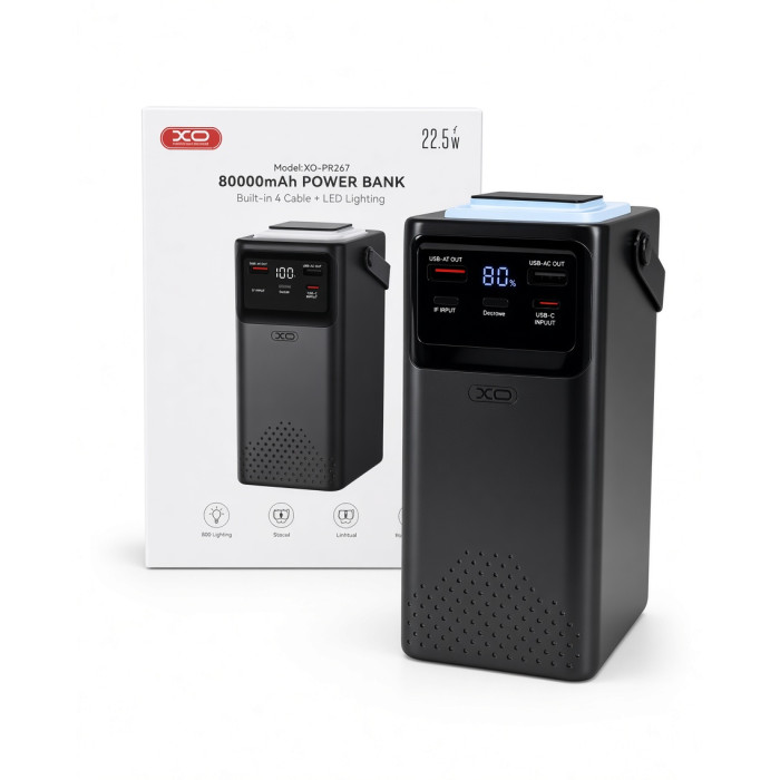 Повербанк XO PR287 80000 mAh Чорний (Black)