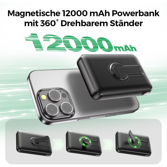 Бездротовий магнітний повербанк W16 MagSafe PowerBank 12000 мАг