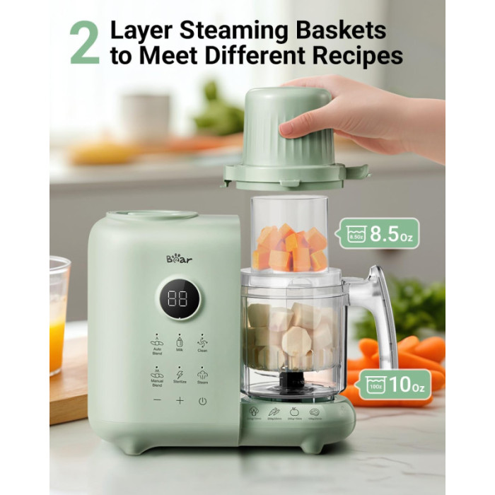 Прилад для приготування дитячого харчування (Кухонна машина) BEAR BFP-1500E Baby Food Maker Green