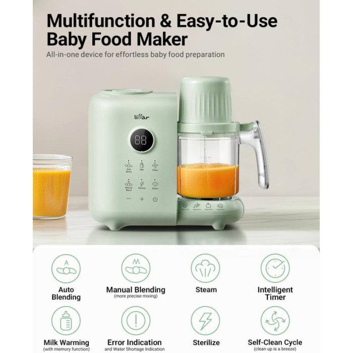 Прилад для приготування дитячого харчування (Кухонна машина) BEAR BFP-1500E Baby Food Maker Green