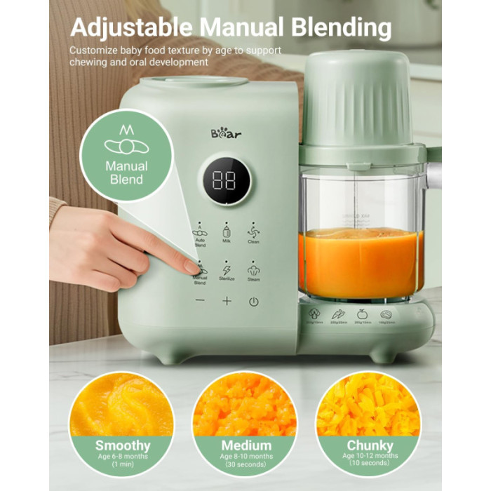 Прилад для приготування дитячого харчування (Кухонна машина) BEAR BFP-1500E Baby Food Maker Green