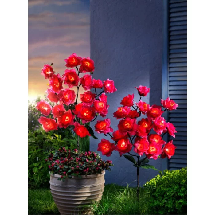 Светодиодные садовые 40 текстильных роз Pink Roses
