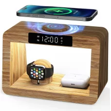 Багатофункціональна настільна лампа-будильник Bamboo 6955 з бездротовим зарядним пристроєм